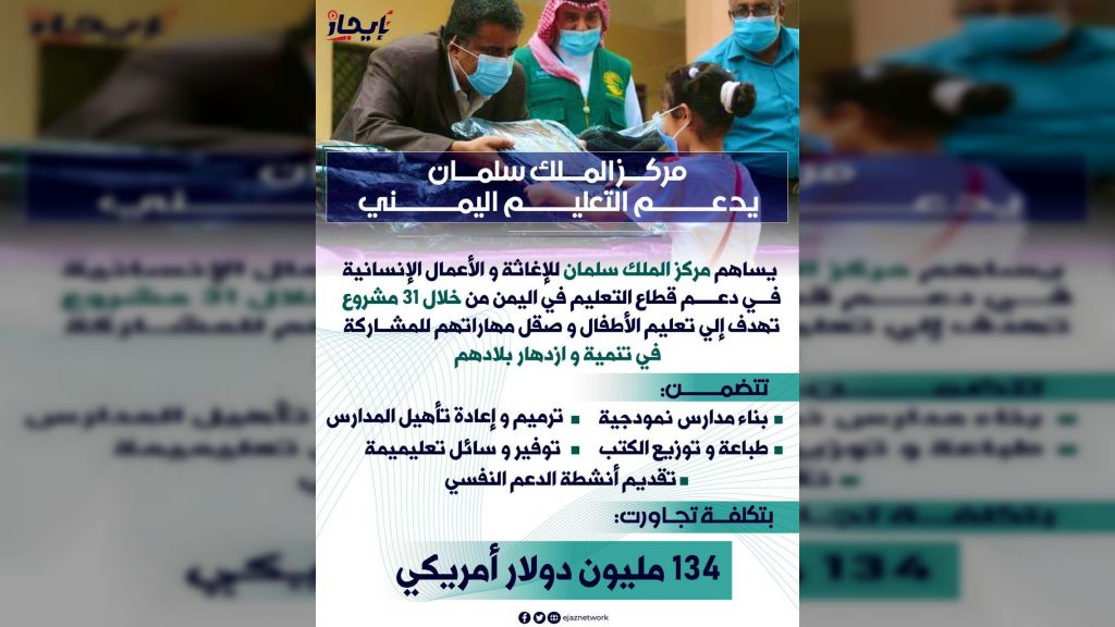 انفوجرافيك مركز الملك سلمان للإغاثة يدعم التعليم اليمني... . شبكة_إيجاز