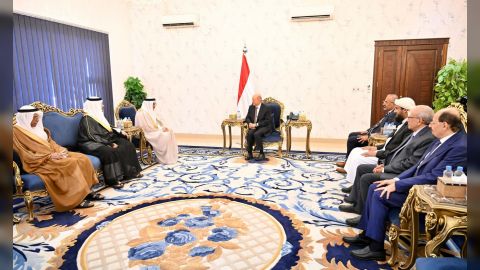 رئيس مجلس القيادة يستقبل في عدن وزير خارجية مملكة البحرين