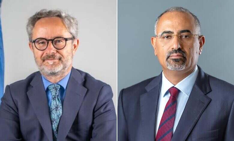 اللواء الزُبيدي يبحث مع رئيس بعثة الاتحاد الأوروبي الأوضاع الراهنة في اليمن وسُبل دعم جهود السلام
