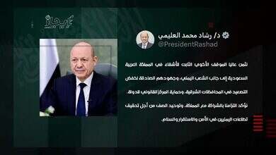 الرئيس العليمي يشيد بدعم السعودية لليمن وجهودها لخفض التصعيد